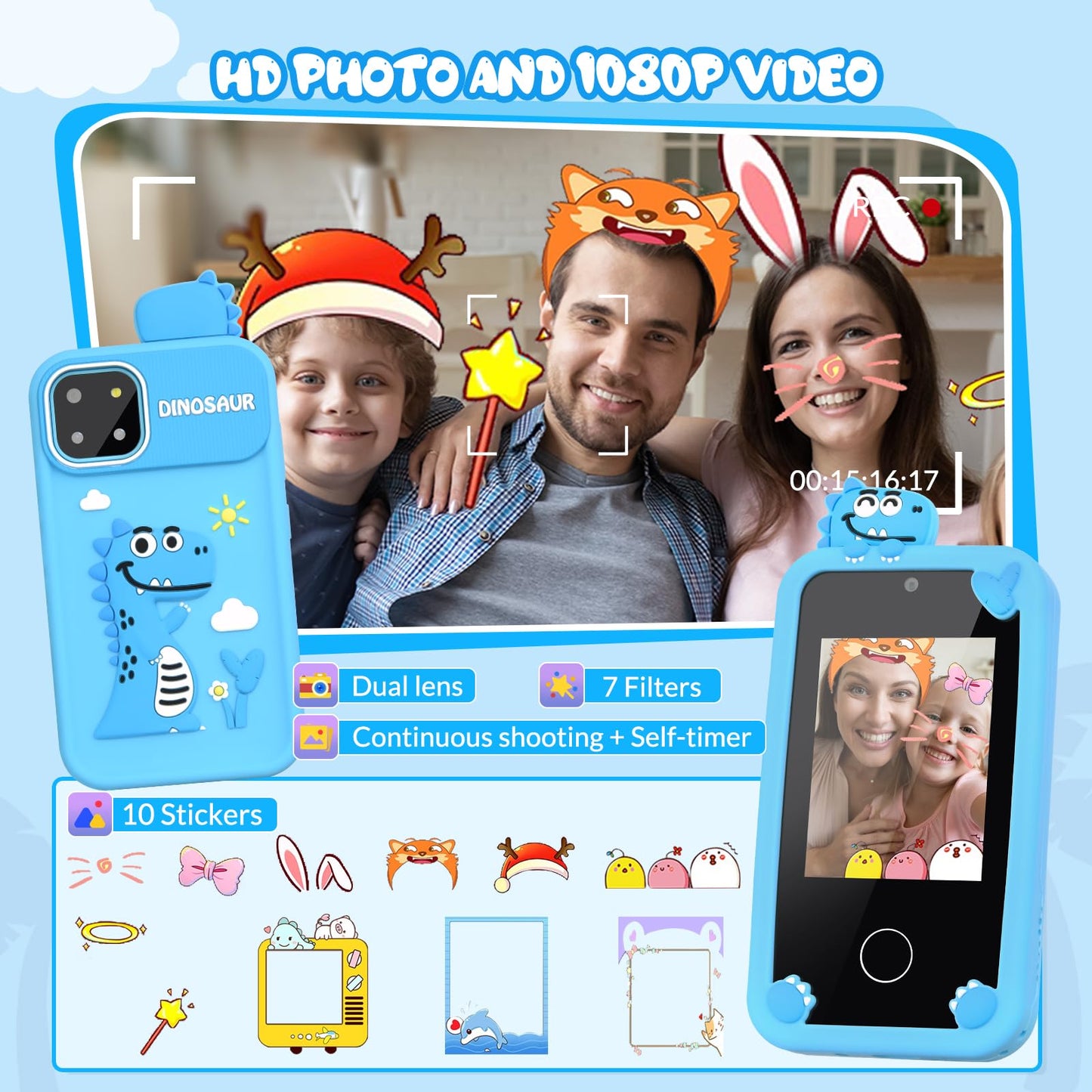 Kids Smart Phone Toy with Touchscreen & Dual Lens