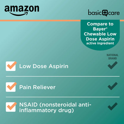 108 Count Amazon Basic Care Aspirin Chewable Tablets
