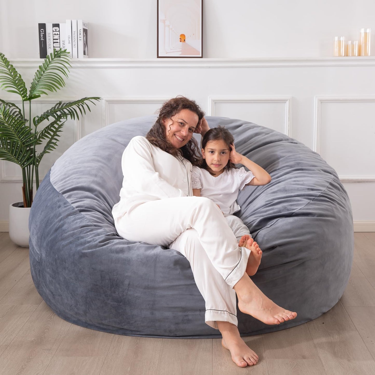 WhatsBedding 3 ft Bean Bag Chairs for Adults/Teens with Filling, Medium Bean Bag Sofa with Memory Foam, Furniture Bag with Soft Dutch Velvet Cover, Dark Gray, 3 Foot