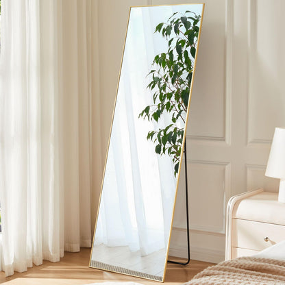Sweetcrispy 59"x16" Full Length Mirror Full Body Floor Mirror Standing Hanging or Leaning Wall Mirror with Stand Aluminum Alloy Thin Frame for Bedroom Cloakroom, Gold