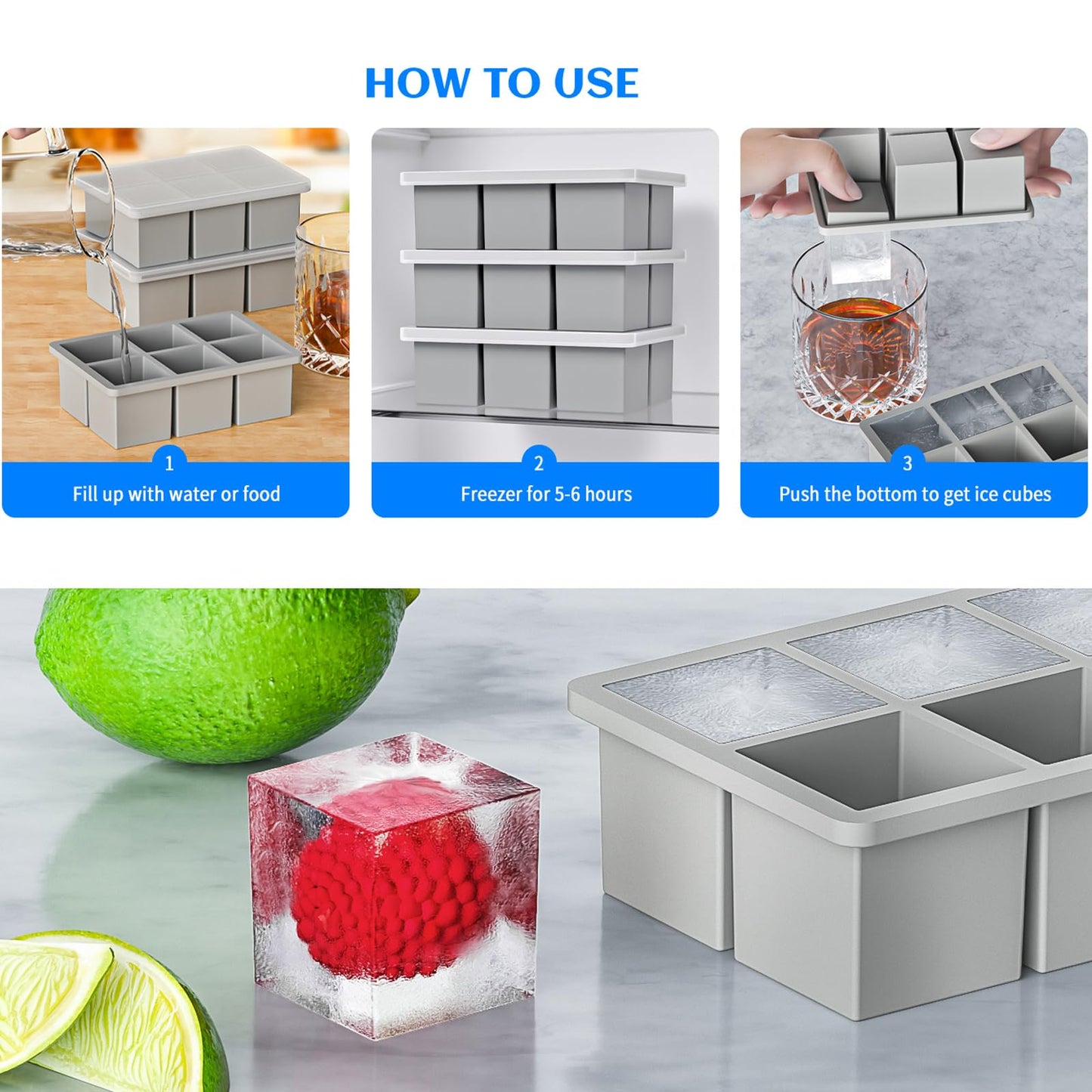 2 Pack HANCELANT Large Ice Cube Trays