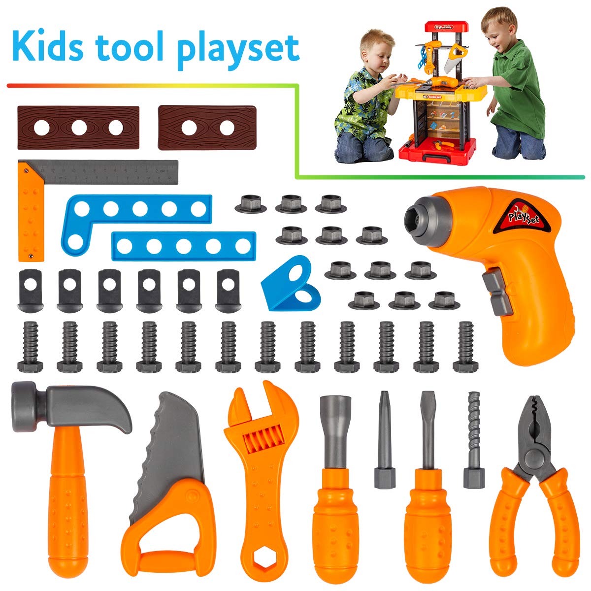 Kids Tool Bench with Electric Drill Toddler Workbench Tools Set for Kids Pretend Play Learning Toy Tool Set, Indoor & Outdoor Toys for 2 Year Old Boys Gift