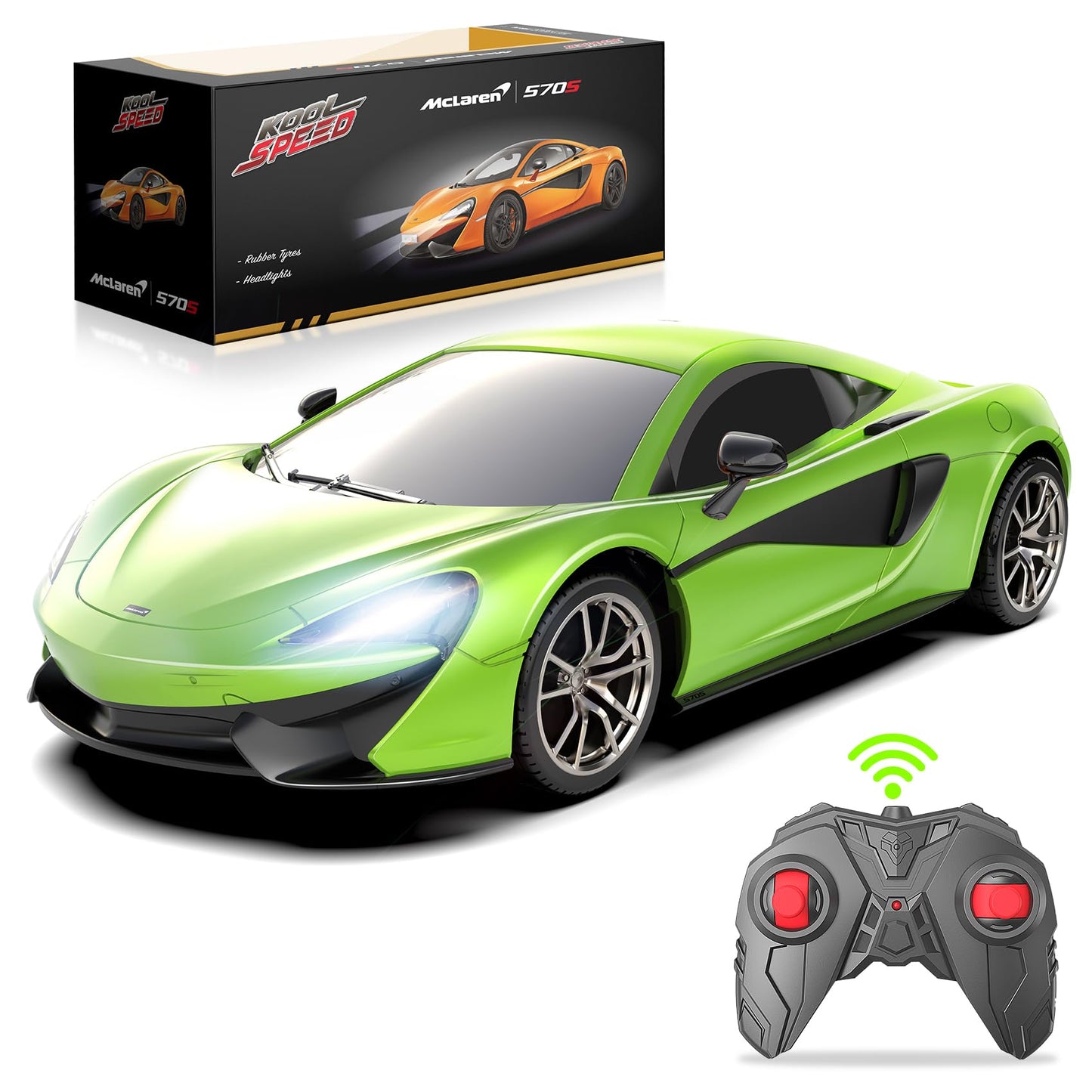 AEROQUEST McLaren 570S Remote Control Car, 2.4Ghz RC Car Official Licensed 1/24 Scale Model Racing Hobby Toy Car with Headlight for Boys, Girls, Kids, Teens and Adults Gifts, Green