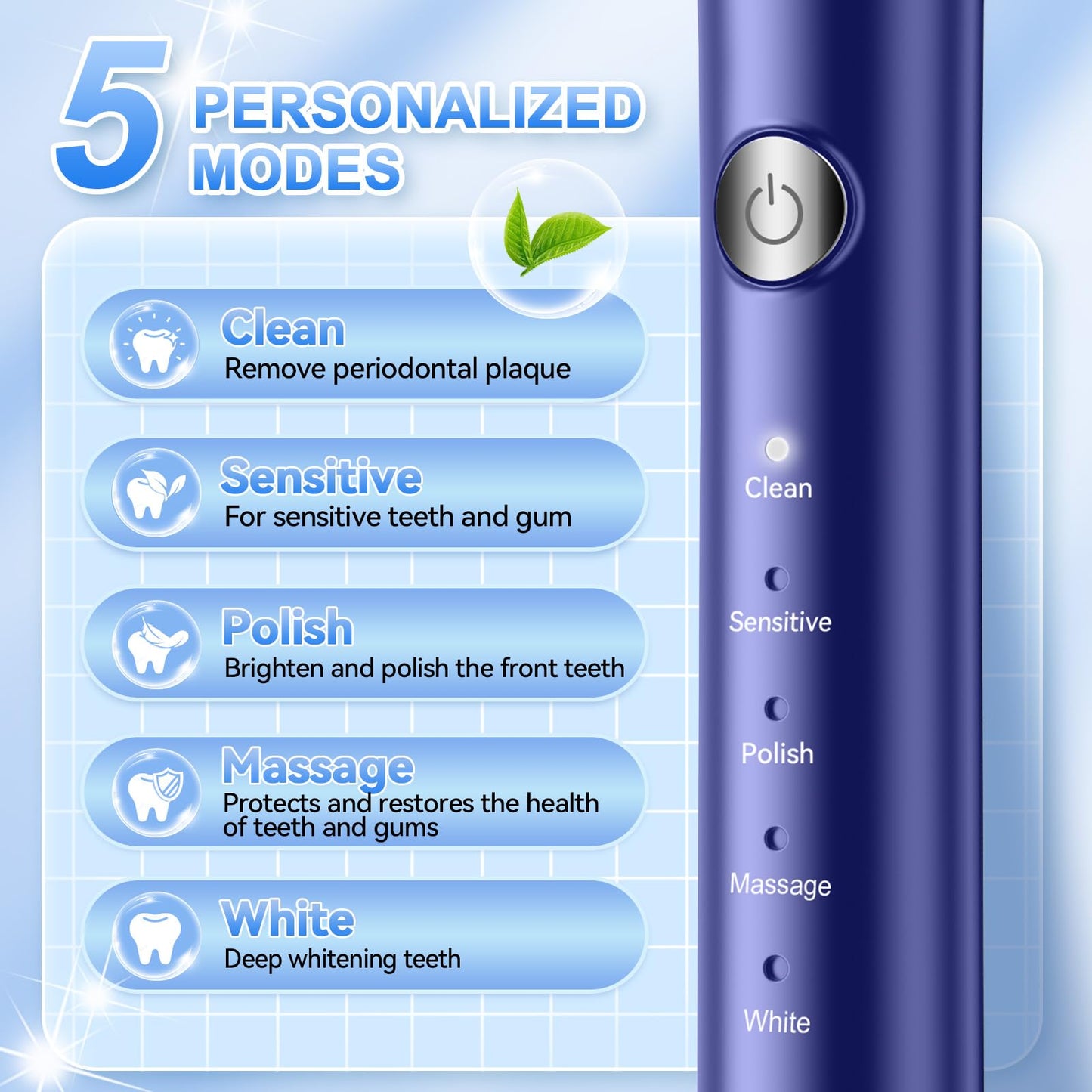 Electric Toothbrush with 6 Brush Heads & Timer
