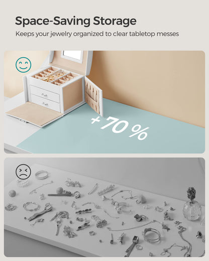 SONGMICS Lockable 3-Tier Jewelry Box with Mirror