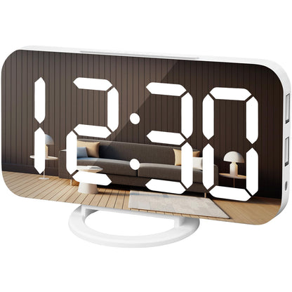 WulaWindy Digital Alarm Clock, Large Mirrored LED Display, with USB Charger, Snooze Function Dim Mode Wall Hanging Beside Desk Clock for Bedroom Room Decor