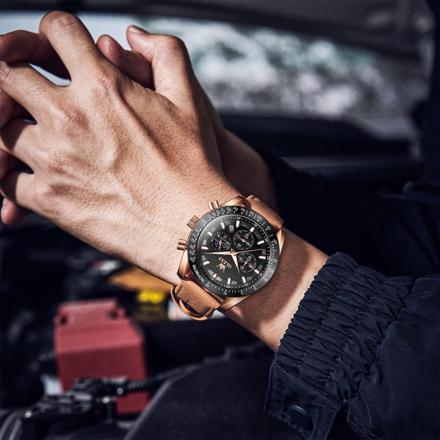 UPDATE: DEAD! OLEVS Leather Men's Analog Quartz Big Face Expedition Field Chronograph Waterproof Luminous Watches