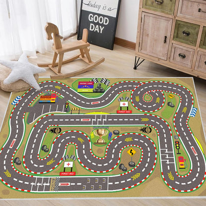 Race Track Playmat Rug for Kids Playroom