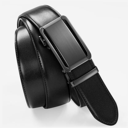 KM Legend Men’s Leather Automatic Buckle Ratchet Dress Belt for Men Customizable Fit, Black, 32/34