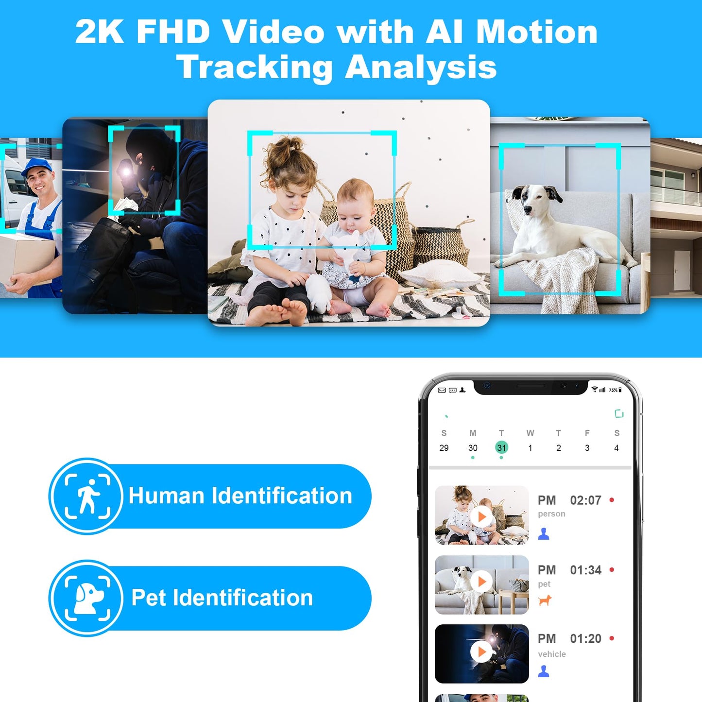2K WiFi Security Camera with AI Motion Detection
