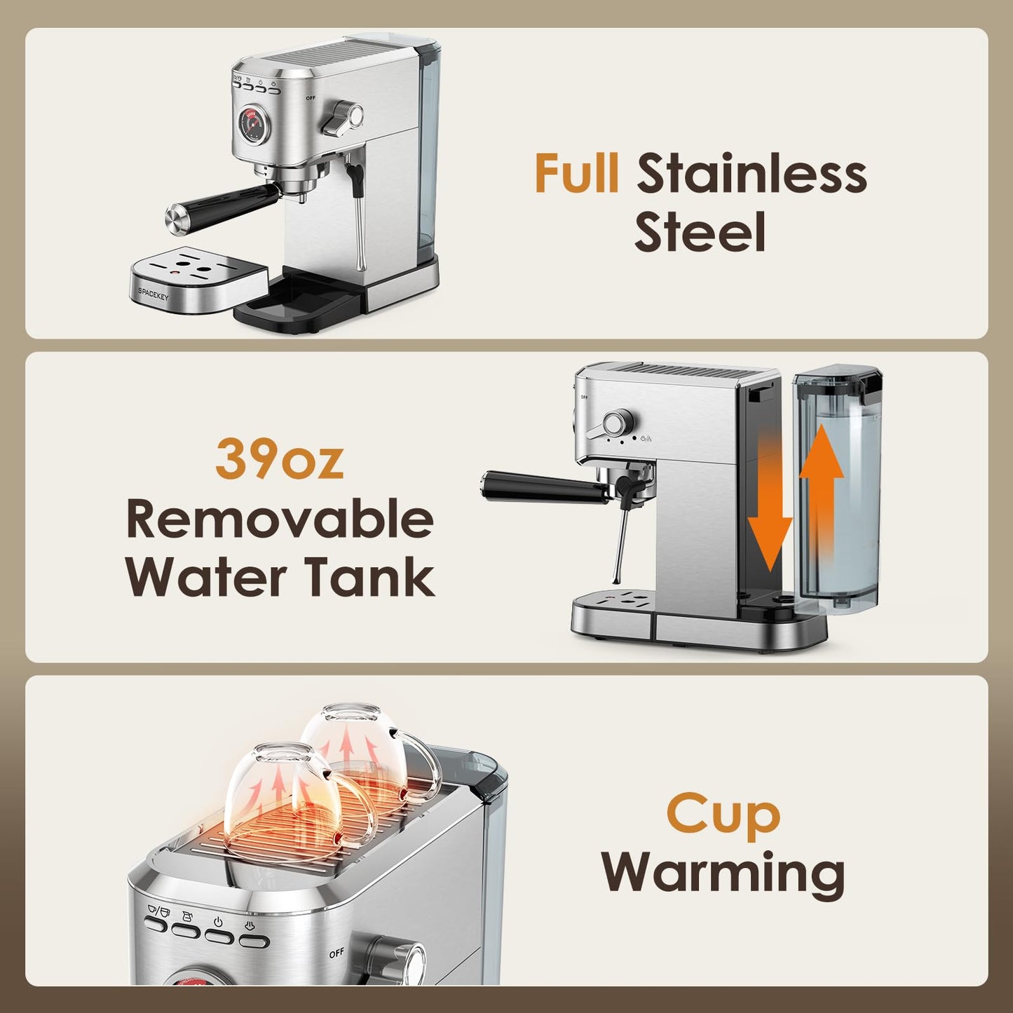 Spacekey 20 Bar Espresso Machine with Milk Frother