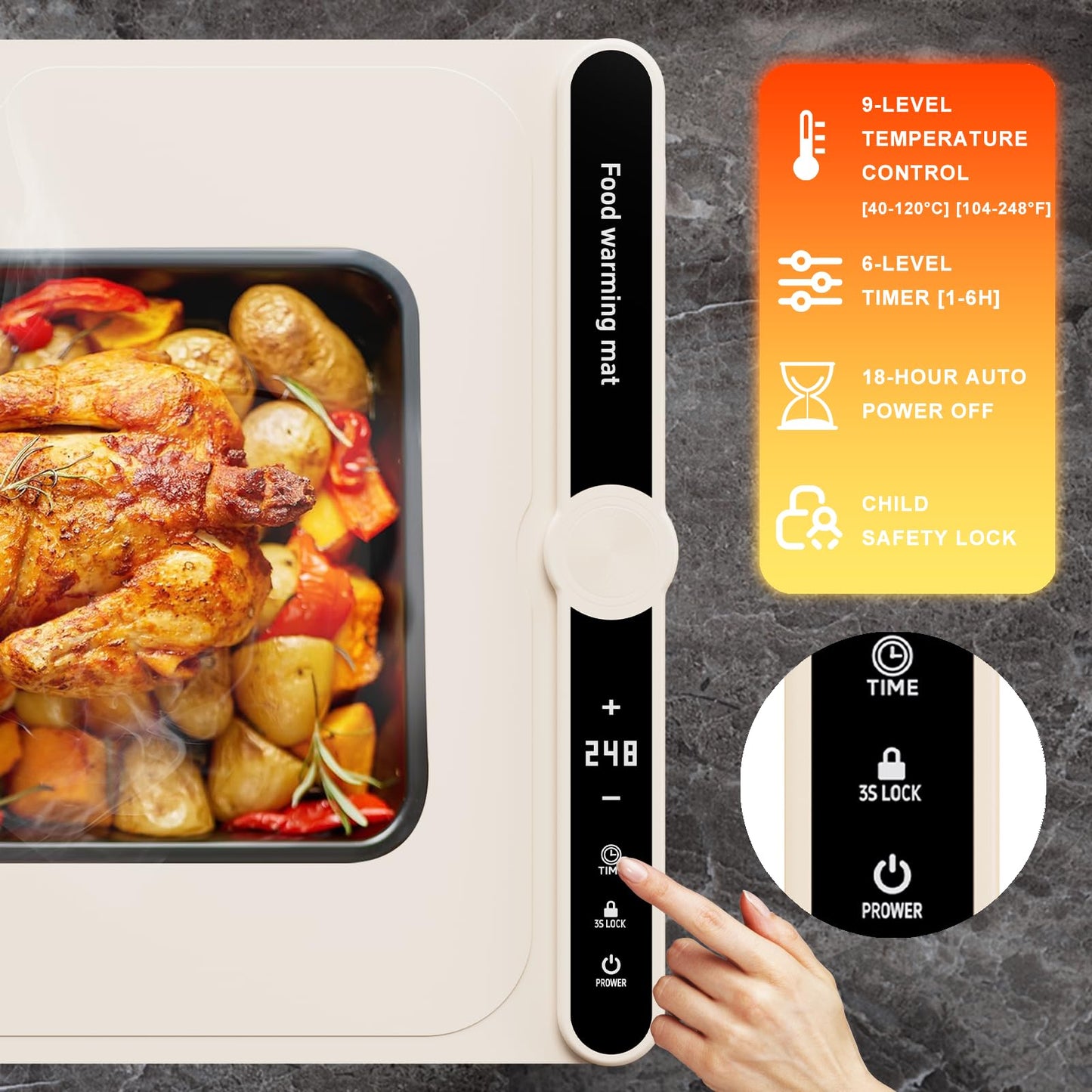 Electric Food Warming Mat with Timer & Temperature