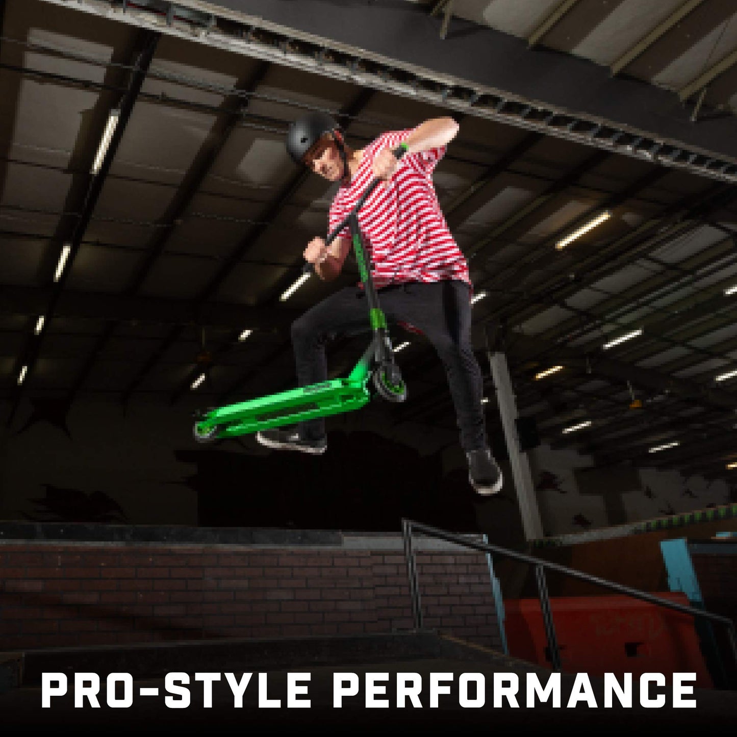 Mongoose Rise 100 Pro Freestyle Stunt/Trick Scooter, Lightweight Alloy Deck & Heavy-Duty Frame Up to 220 lbs., T-Bar Handlebar w/ Bike-Style Grip, High Impact 100mm Wheels, Black/Green