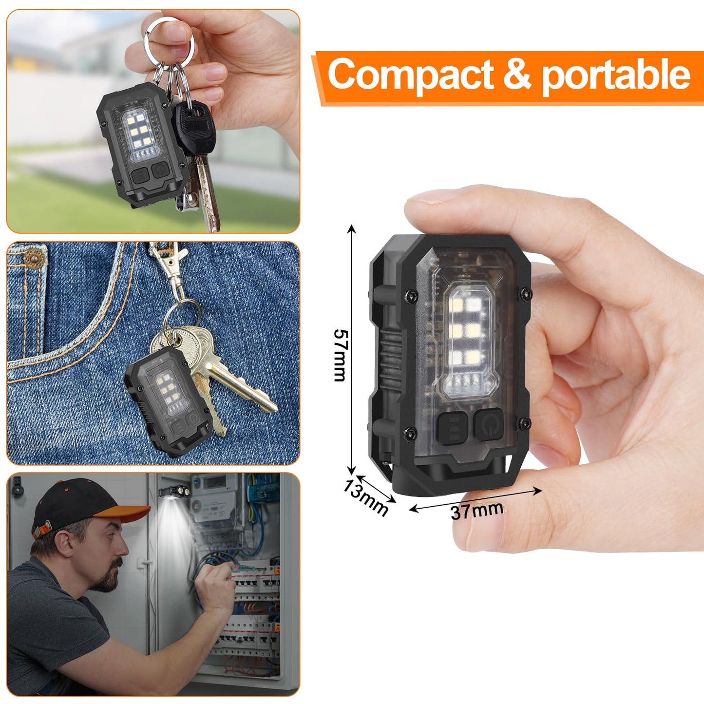 Yongsenina Rechargeable Mini Flashlight Keychain, Flashlight Clip, LED Keychain Light - Super Bright 900 LM, Pocket Flash Light with COB Side Light, USB C Rechargeable Warning IPX5 Flashlight.