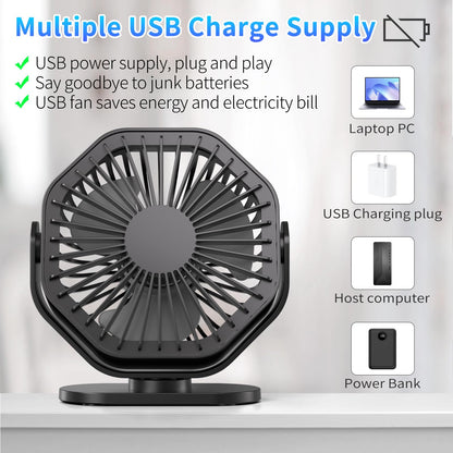 USB Desk Fan with 3 Speeds and 360° Rotation