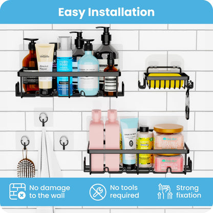 3 Pack, Adhesive Organizer with 20 Hooks, 3 Adhesive Hooks, Bathroom Furniture Sets, Stainless Steel,No Drilling,Easy Installation Shelf for Inside