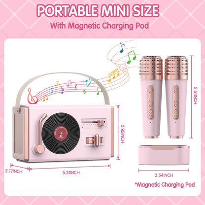 Mini Karaoke Machine with 2 Wireless Microphones