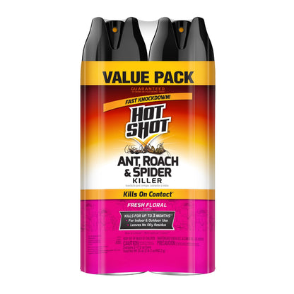 Hot Shot Ant, Roach And Spider Killer 2-17.5 Ounce Aerosol Cans, Fresh Floral Scent, Twin Pack
