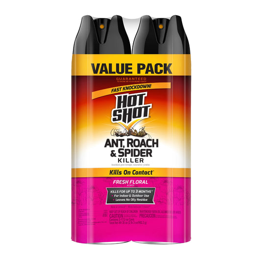 Hot Shot Ant, Roach And Spider Killer 2-17.5 Ounce Aerosol Cans, Fresh Floral Scent, Twin Pack