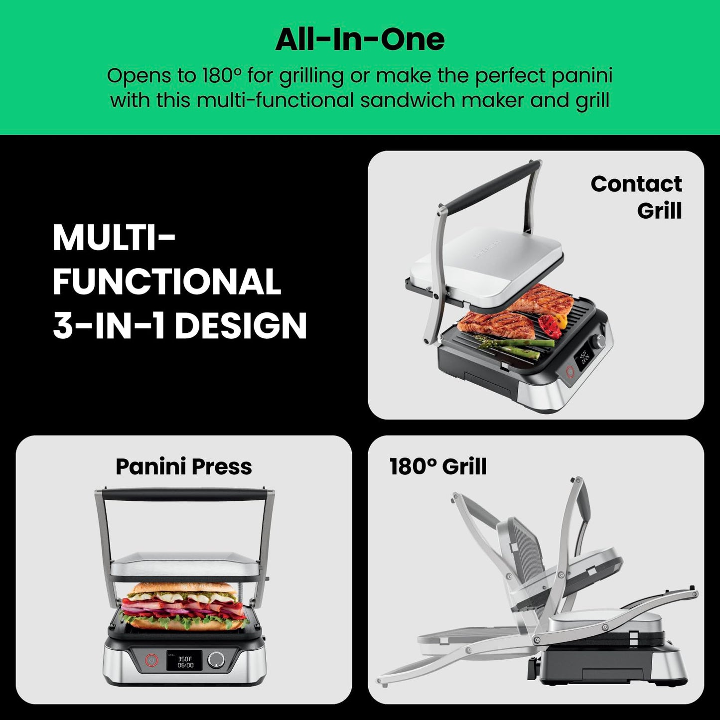 Chefman 5-in-1 Panini Press and Grill Combo