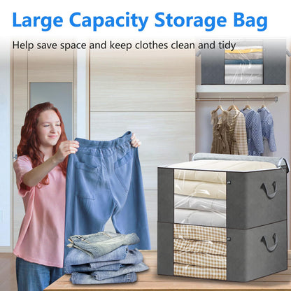 Large Storage Bags for Clothes, 4 Pack Foldable Blanket Clothing Storage Bags with Lids and Reinforced Handle, Storage Containers with Zipper for Organizing Bedroom, Closet, Comforter (60L, Grey)