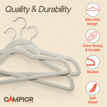 Ivory Velvet Hangers 100 Pack - Non-Slip, Space Saving