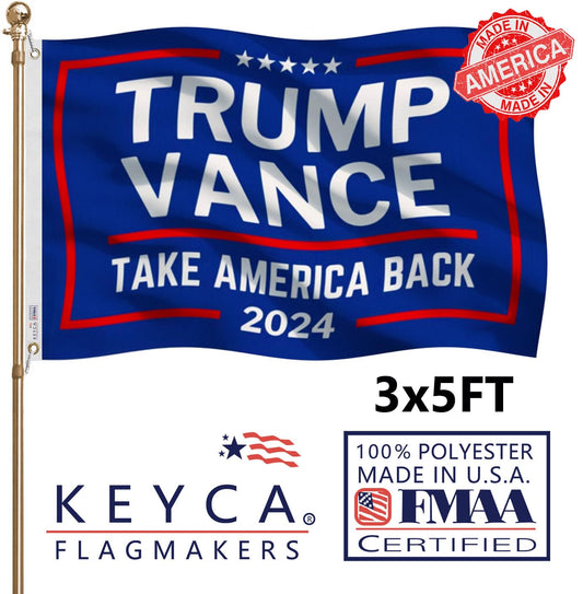 KEYCA Blue Trump-Vance 2024 Flag 3x5 FT Made in The USA-Heavy Duty Vibrant colors single sided Trump Vance Take America Back Flags 2024 Flag with 2 Brass Grommets for Home/Company/Indoor Outdoor Decoration