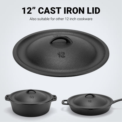 12 Inch Large Pre-Seasond Cast Iron Dutch Oven with Lid, Round Casserole Dishes for Oven,6QT Cookware