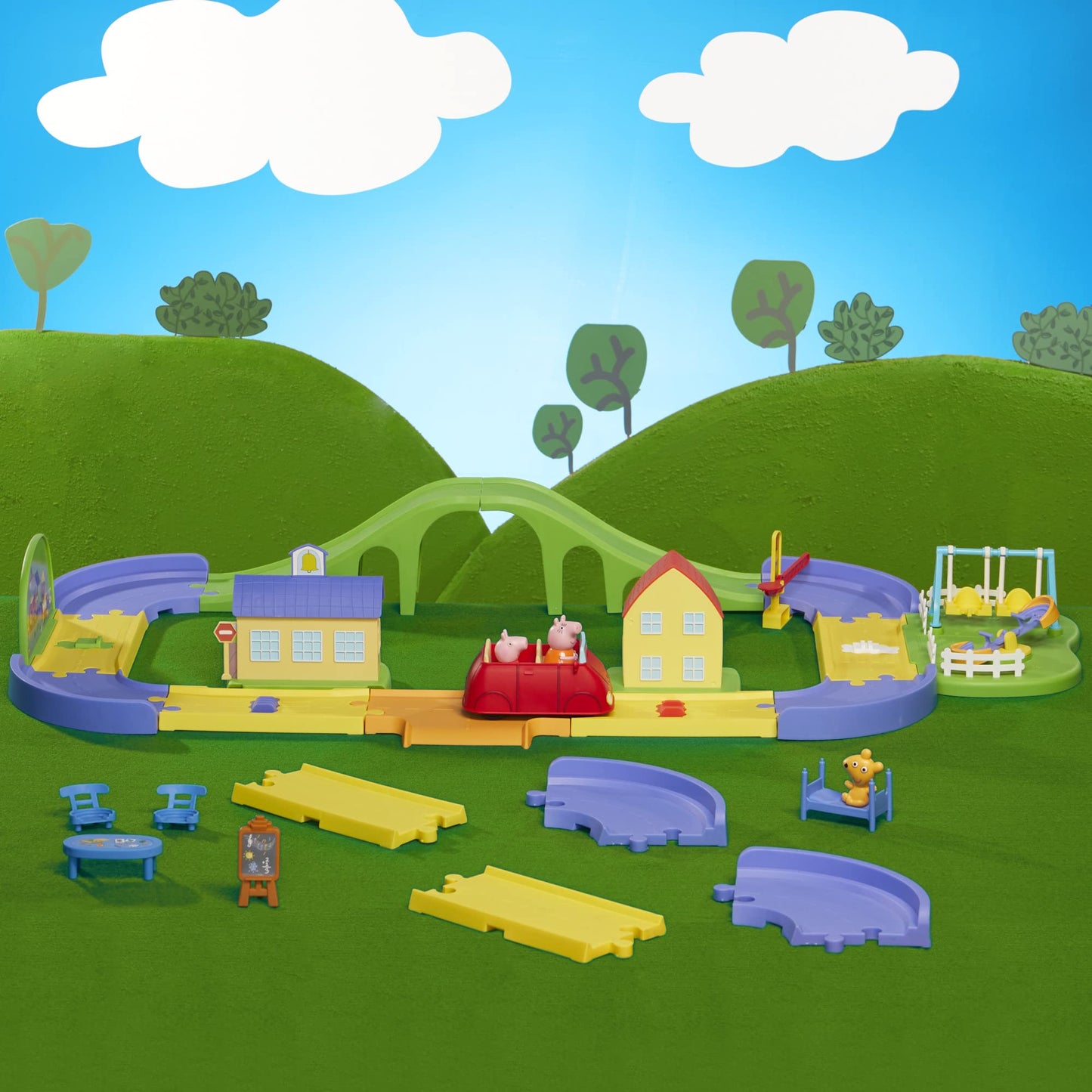 Peppa Pig All Around Peppa’s Town Playset with Car Track, Preschool Toys, Toys for 3 Year Old Girls and Boys and Up