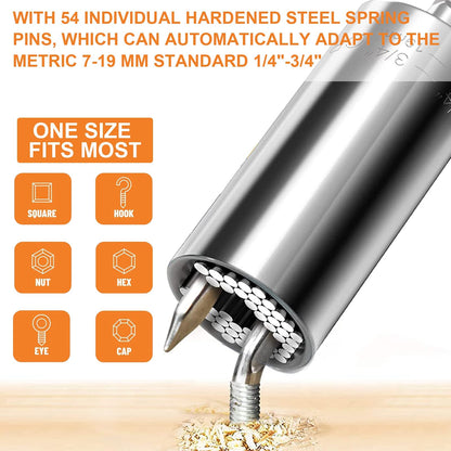 Universal Socket Tools, Christmas Gifts for Men, Self-Adjusting Socket Fits Standard 1/4'' - 3/4'' Metric 7mm-19mm with Power Drill Adapter 2Pc Set, Stocking Stuffers Gifts for Men, Dad, Husband