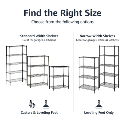 Amazon Basics 4-Shelf Adjustable Heavy Duty Steel Wire Rack Storage Shelving Organizer for Kitchen, Garage, 36" L x 14" W x 54" H, Black