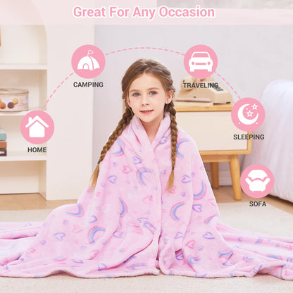 Kids Rainbow Print Plush Throw Blanket 50" x 60"