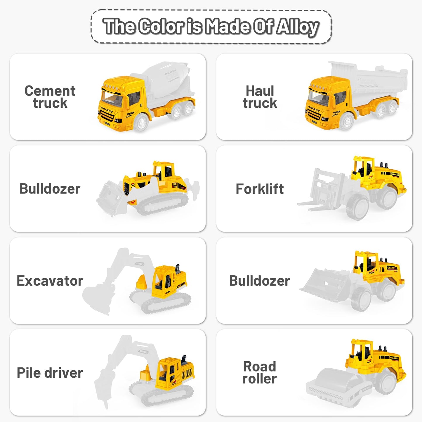 deAO Die Cast Construction Toy Trucks Set with Play Mat, 8 Construction Vehicles with Road Signs Crane, Bulldozers Excavator Cement Dump Digger Toys, Toddler Boys Toys for Kids Age 3 4 5 6 Birthday