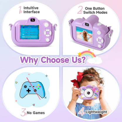 Kids Camera Toddler Toys for Girls Boys, YEEHAO 32MP Dual Lens Digital Camera for 3 4 5 6 7 8 9 Year Old Girl Christmas Birthday Gifts, 1080P Selfie Video Camera for Kids with 32GB SD Card