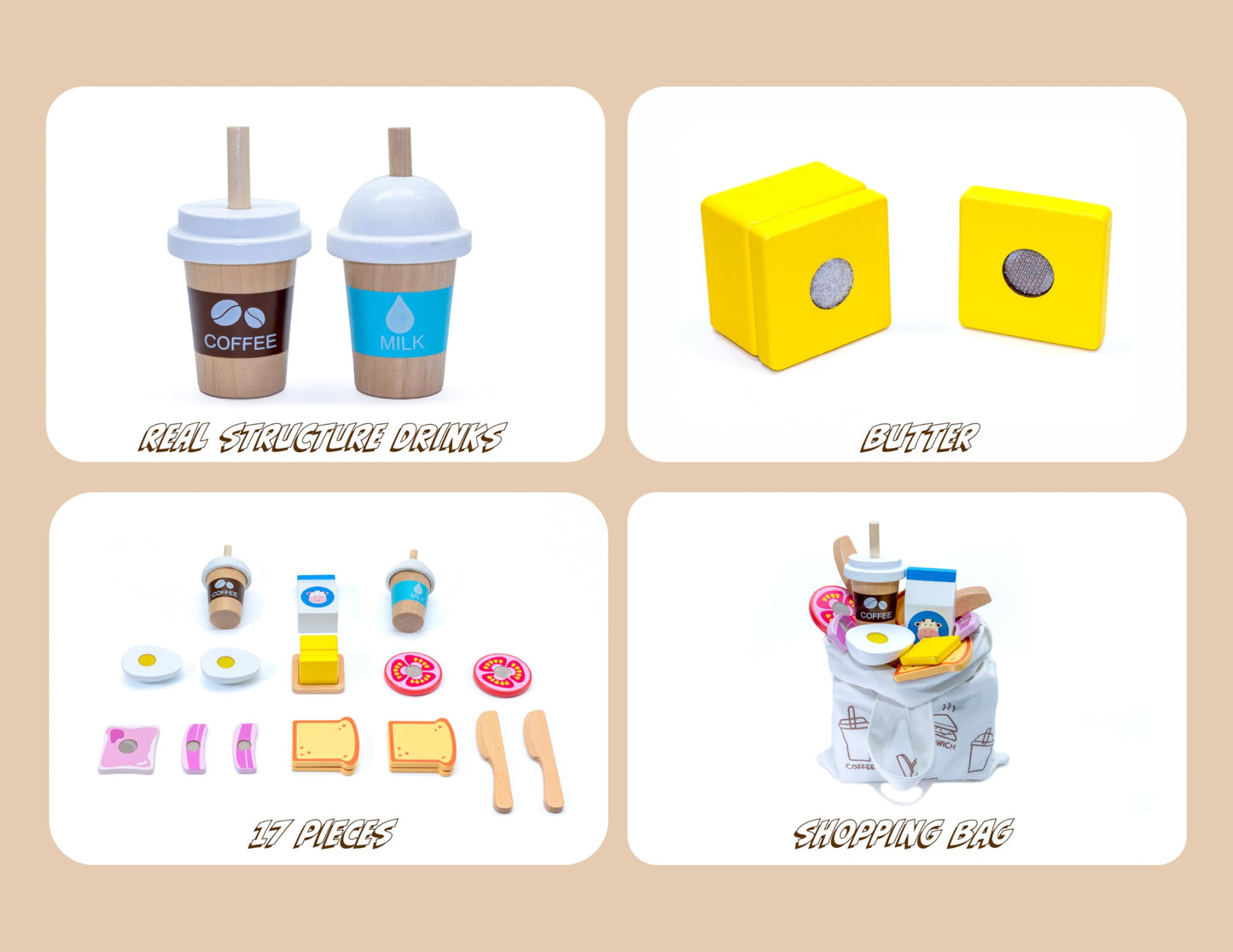 Wooden Food Playset Bakery Toy for Kids