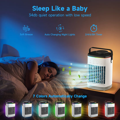 UPDATE: DEAD ❗ Portable Air Conditioners, Cooling fan Mini Air Conditioner Portable, 4 Wind Speed & 7 LED Light, 2 Cool Air Spray & 2-8H Timer, Personal Air Conditioner Evaporative Air Cooler for Room/Office