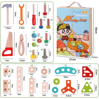 Kids Wooden Tool Set for Pretend Play STEM