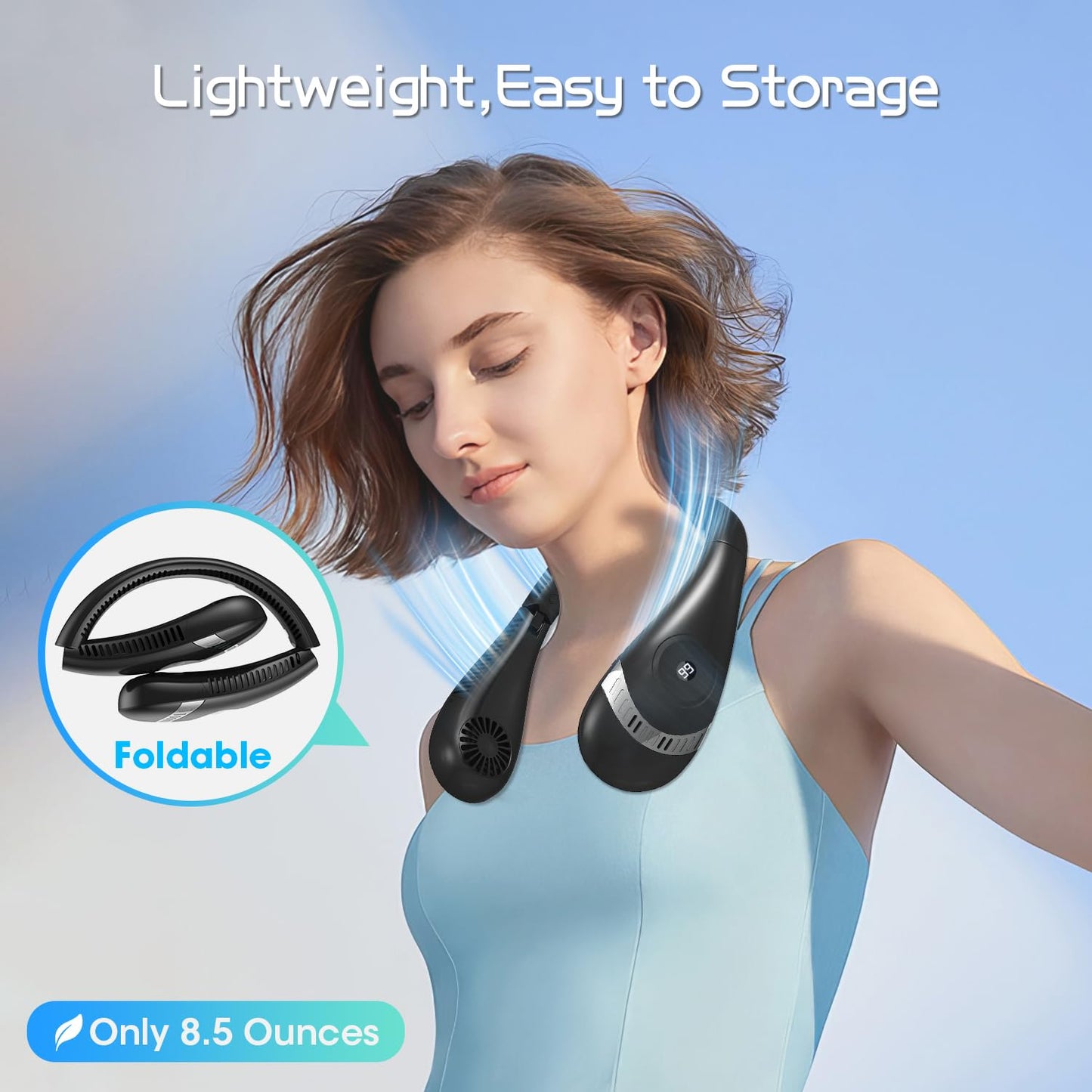 Portable 360° Bladeless Neck Fan with Rechargeable Battery