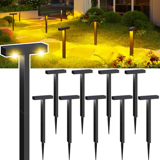 KINKAI Solar Pathway Lights Outdoor, 10 Pack T Shape Solar Walkway Lights for Outside Waterproof, Auto On/Off Solar Powered Garden Lights, Decor Landscape Lighting for Yard, Patio, Lawn (Warm Light)