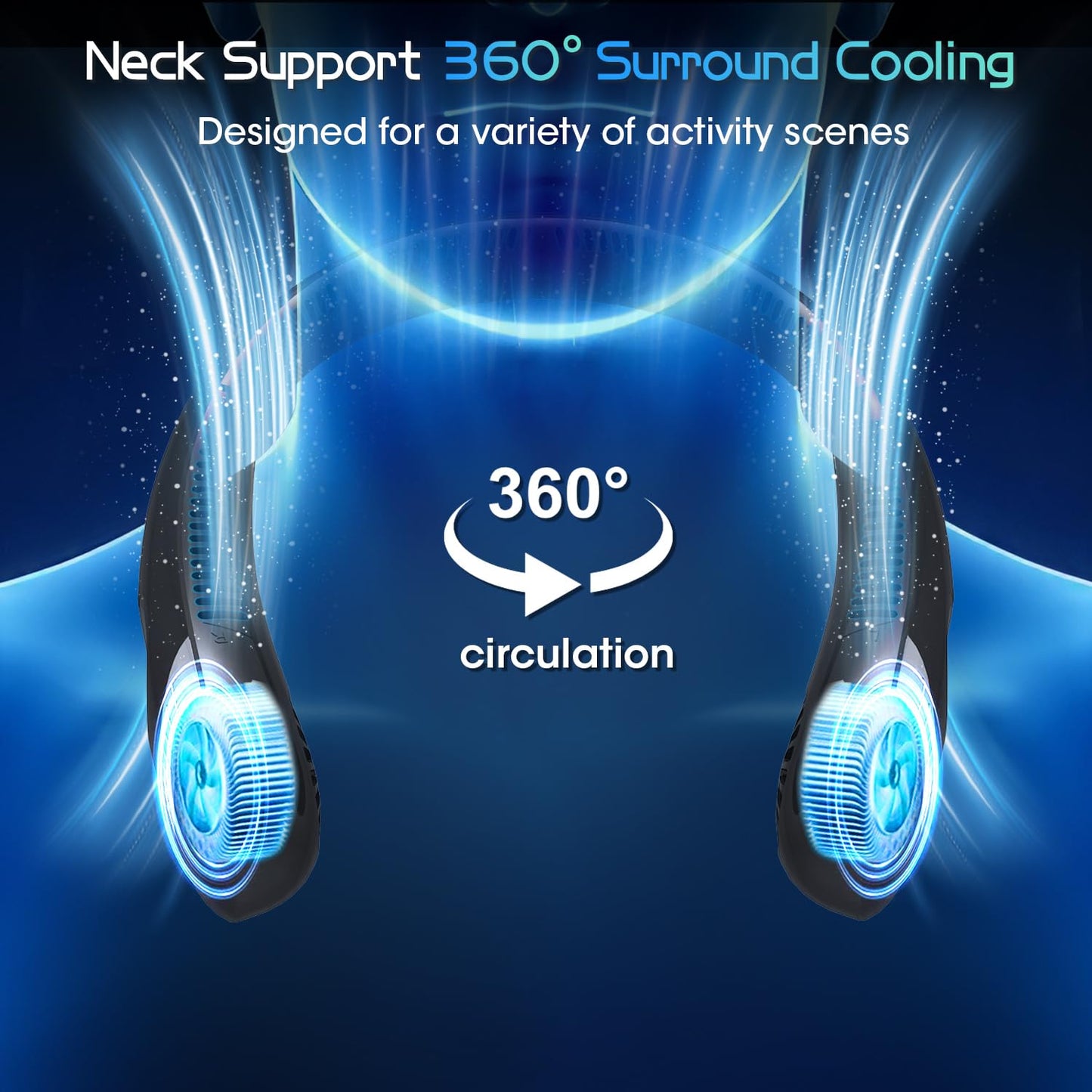 Portable 360° Bladeless Neck Fan with Rechargeable Battery