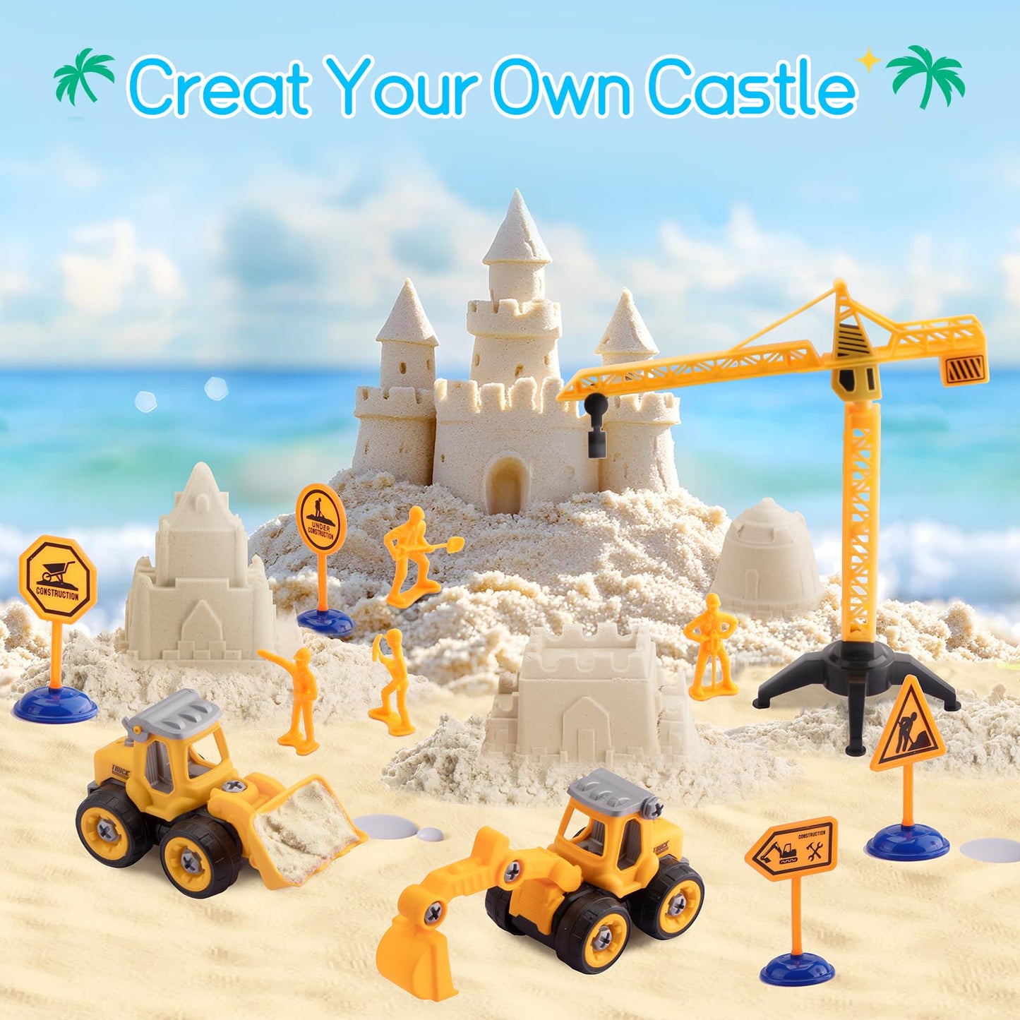 Beach Sand Toys Set with Trucks and Bucket