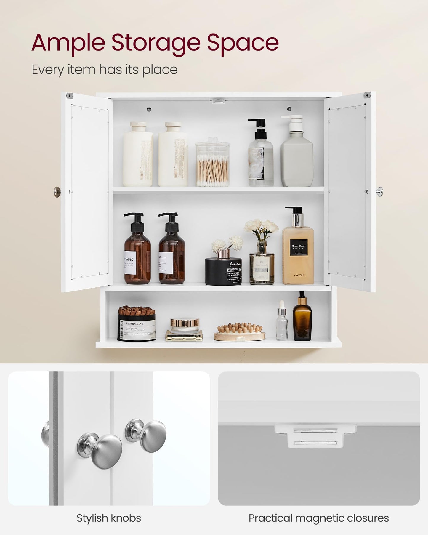VASAGLE Wall-Mounted Bathroom Cabinet with Mirror
