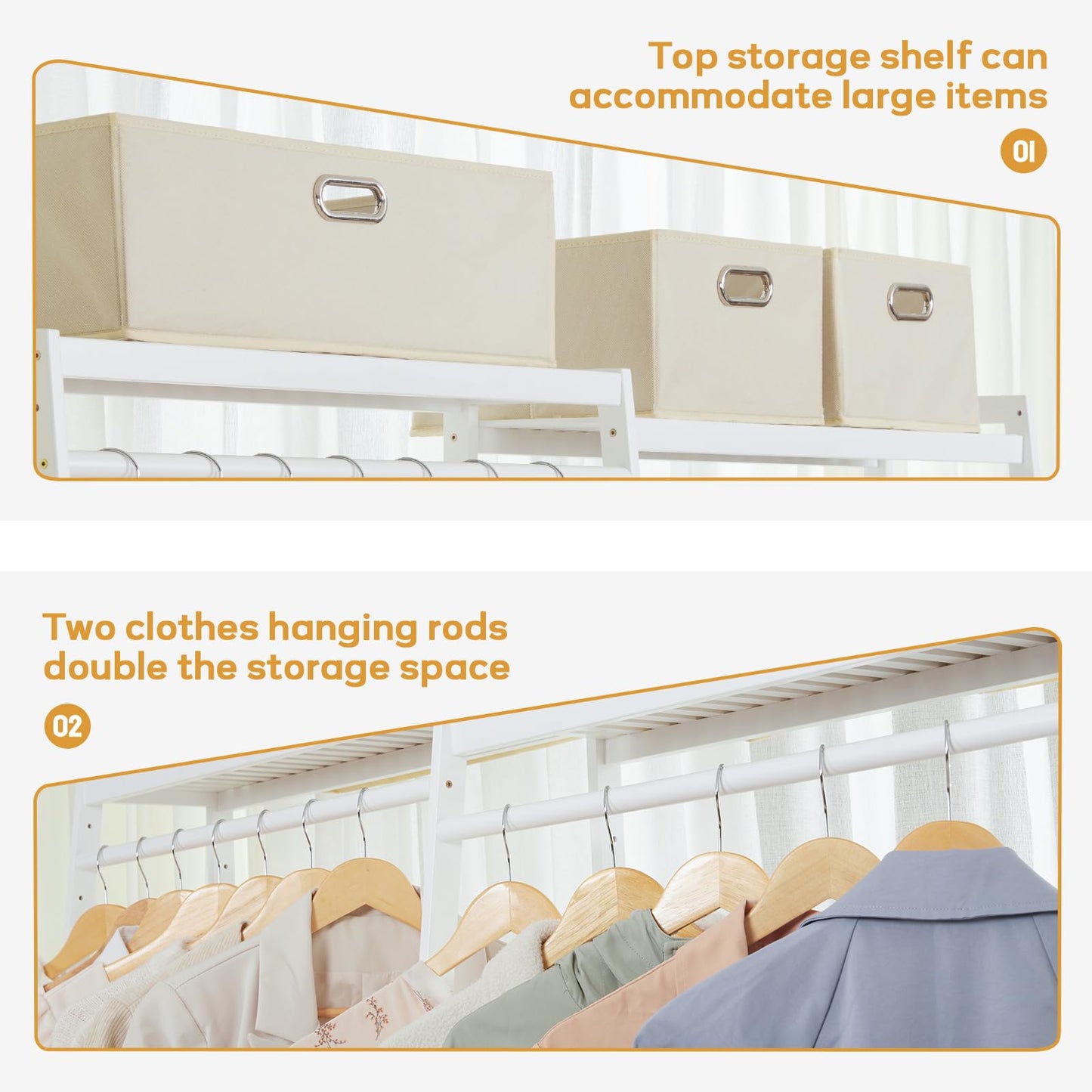 Bamboo Clothes Rack with 6 Shelves, Heavy Duty