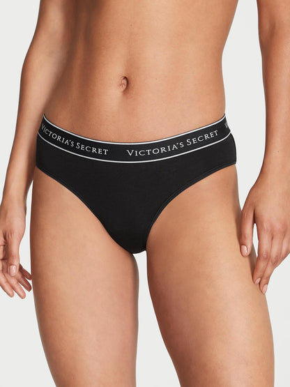 Victoria's Secret Cotton Hiphugger Panty Pack, Logo Banded Waistband, Underwear for Women, 4 Pack, Black (M)