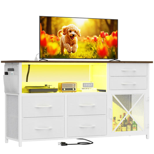 Dresser with LED Lights and Charging Station