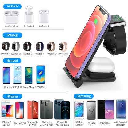 Wireless Charger, 3 in 1 Foldable Travel Charging Station,18W Fast Charging Charger for iPhone 16 15 14 13 12 Pro Max 8 Plus Galaxy S23,Portable Charger for Apple Watch Series 9 8 & Airpods 4 3 2 Pro