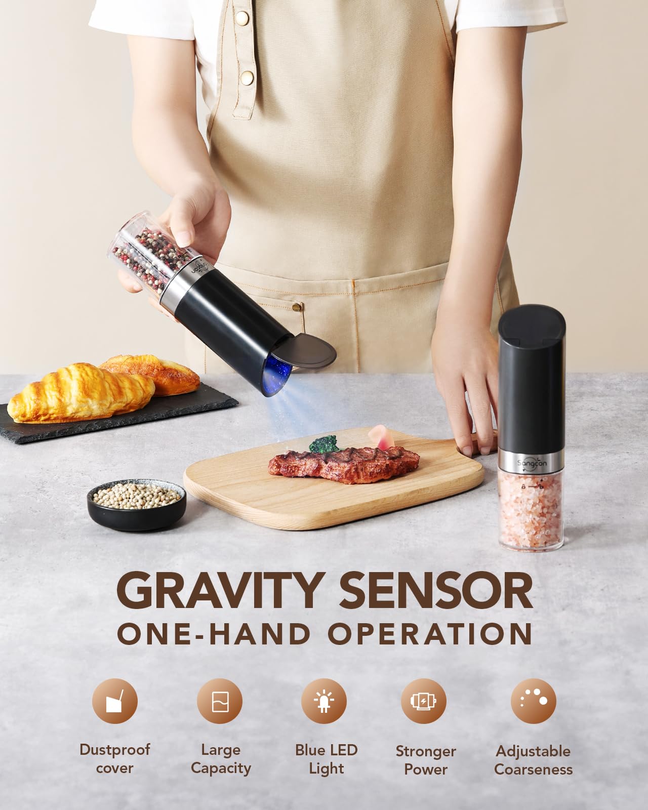 Electric Salt and Pepper Grinder Set with LED Light