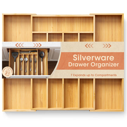 AUJEN Expandable Bamboo Silverware Organizer with 7 Slots