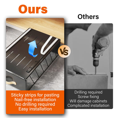 2Pack Pull Out Cabinet Organizer, Slide Out Cabinet Drawers Fixed with Adhesive Film, Cabinet Shelves Storage Organization, Heavy Duty Pantry Shelves Sturdy Drawer Storage for Kitchen Bathroom