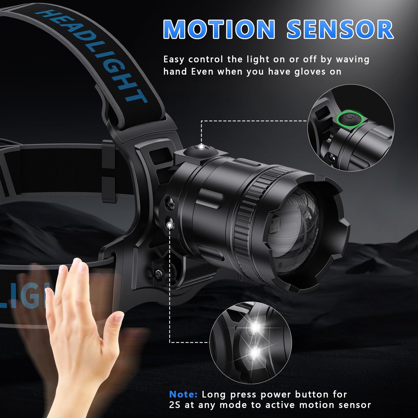 990000LM Rechargeable LED Headlamp with Sensor